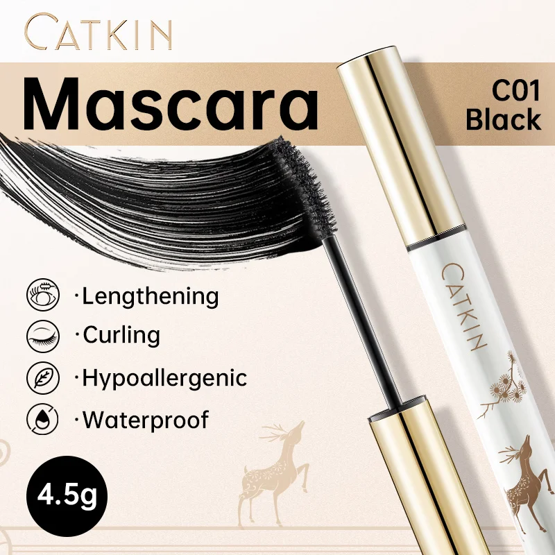 CATKIN langanhaltende schwarze Wimperntusche, intensive Länge, voluminöses Volumen, intensive Länge, federleiche, volle Wimpern
