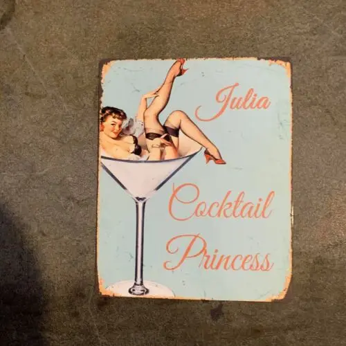 Personalised name cocktail princess metal humour wall sign