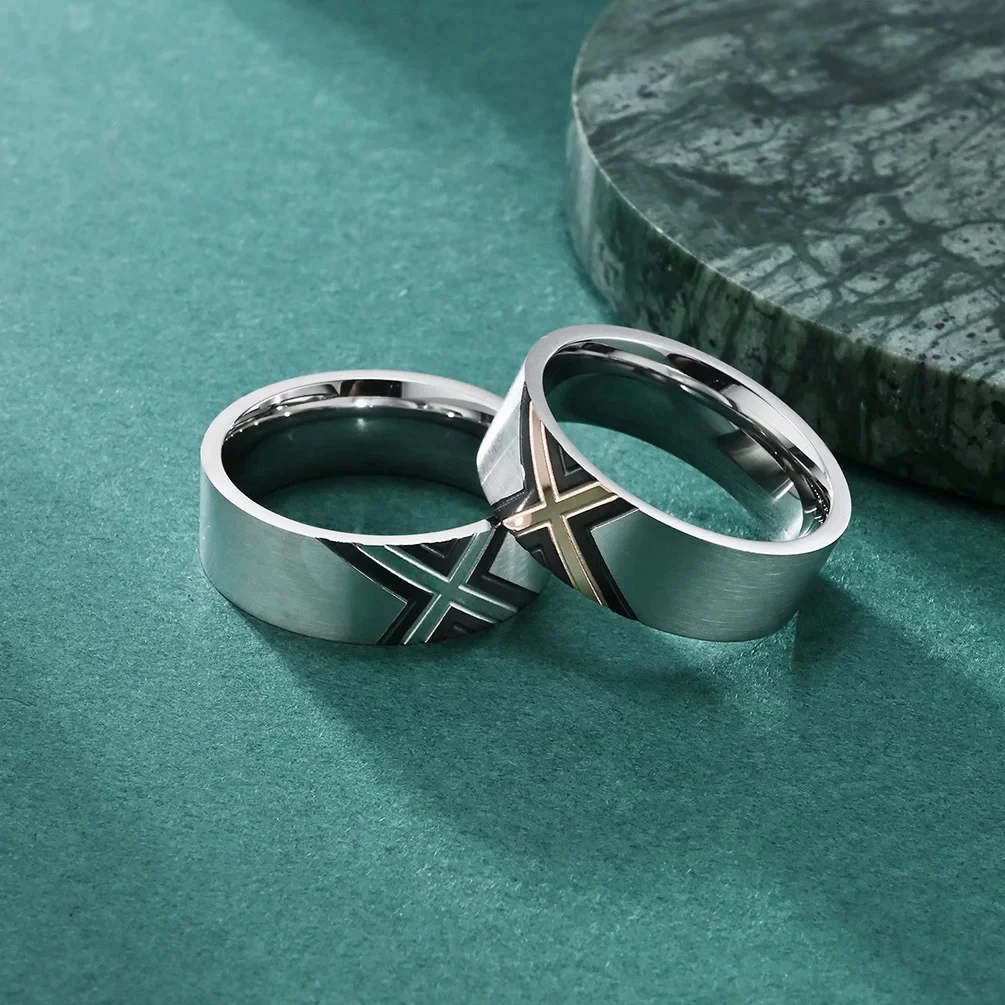 Punk Black Rose Gold Color X Cross Stainless Steel Ring for Men Two-tone Ring Quality Titanium Ring