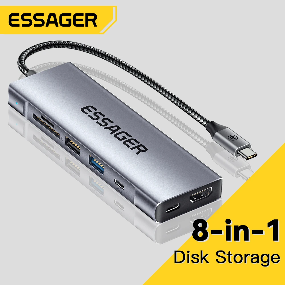 

Essager 8 Ports USB C Hub With Disk Storage Function USB Type-c to HDMI-Compatible Laptop Dock Station For Macbook Pro Air M1 M2