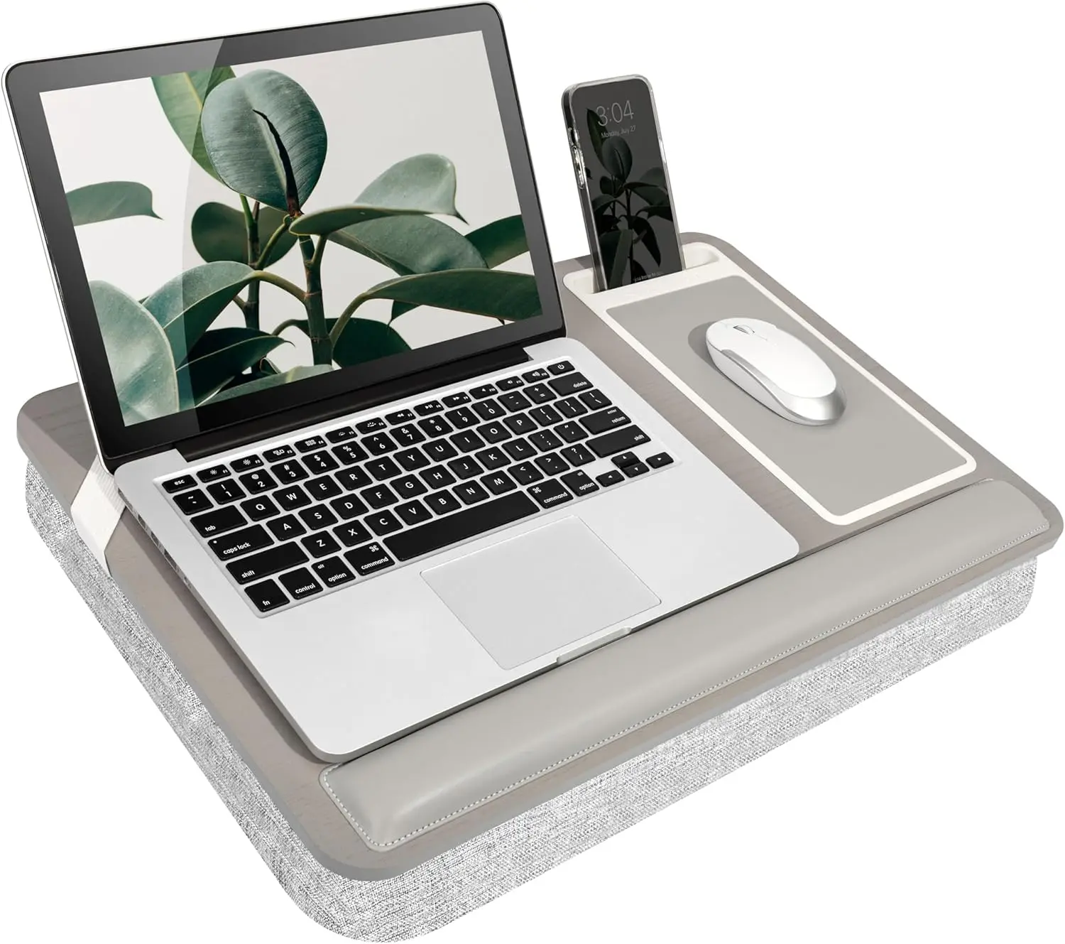 

Премиум-подставка для ноутбука из ясеня с подставкой для запястья, ковриком для мыши и держателем для телефона — подходит для ноутбуков до 15,6 дюймов, цвет «Гаванский серый»