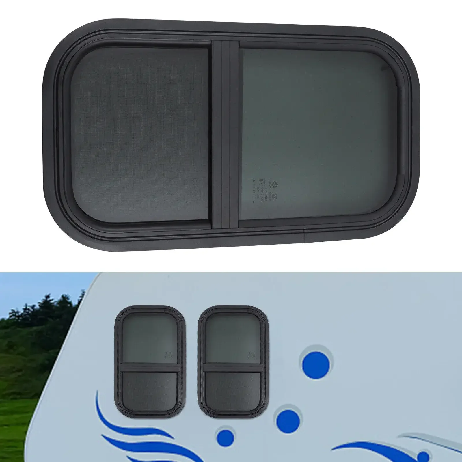 

12x22 Inch Vertical Sliding RV Window Black Aluminum Frame Tempered Glass with Screen for Camper Trailer Mounting Kit