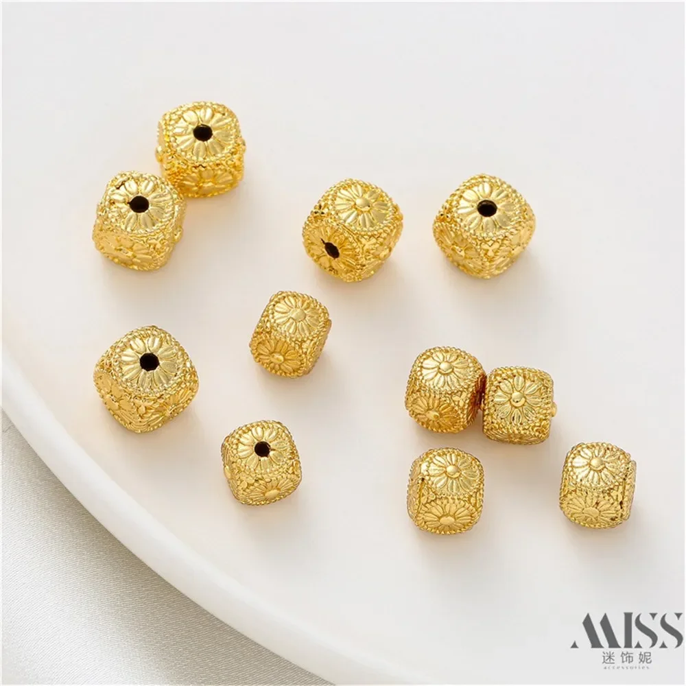 14K Gold-wrapped Flower Bead Partition Square Handmade DIY Accessories Loose Beads Homemade Bracelets Necklaces Jewelry Material