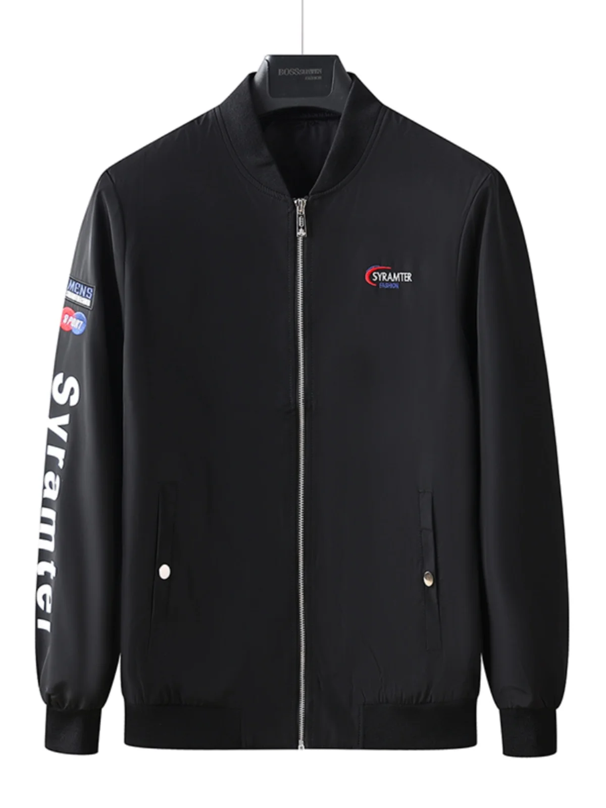 

Гладкий шелковый повседневный бейсбольный воротник с вышивкой Ele, мужская модная верхняя одежда Jaet, весна-осень, подставка на молнии, Cl...