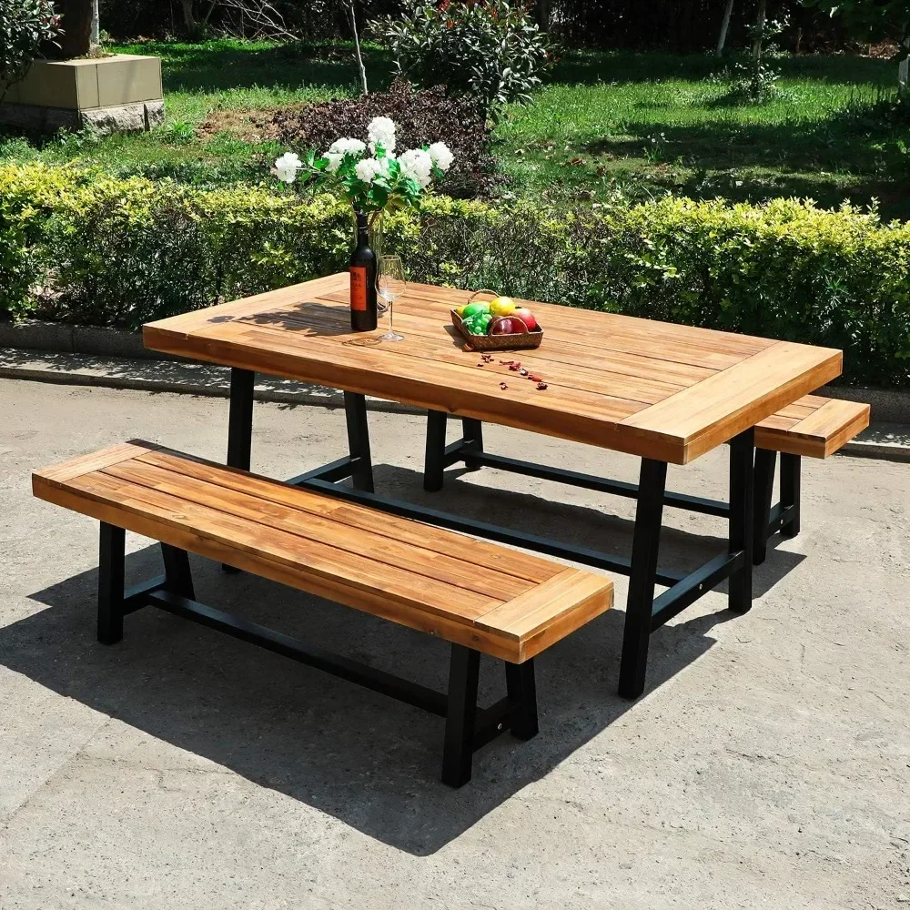 Outdoor Patio Bench Long Rectangular Acacia Wood Dining Picnic Furniture Benches for Backyard, Garden,Large Porch Patio Benches