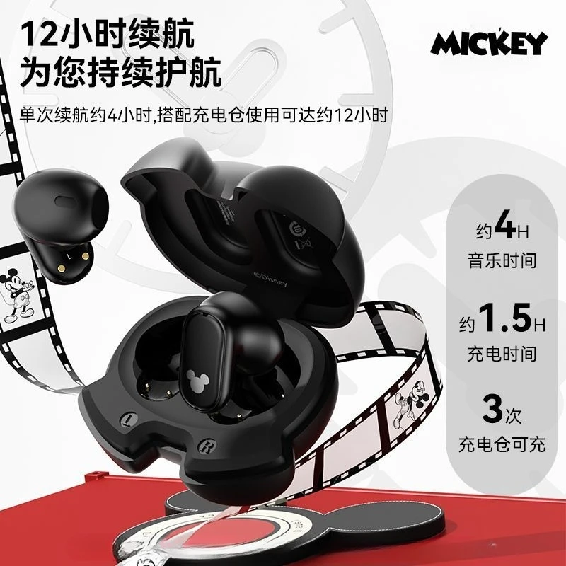 Nuevos auriculares Bluetooth bonitos de dibujos animados de Mickey de Disney, auriculares inalámbricos creativos Kawaii semiintrauditivos de alto valor con cancelación de ruido