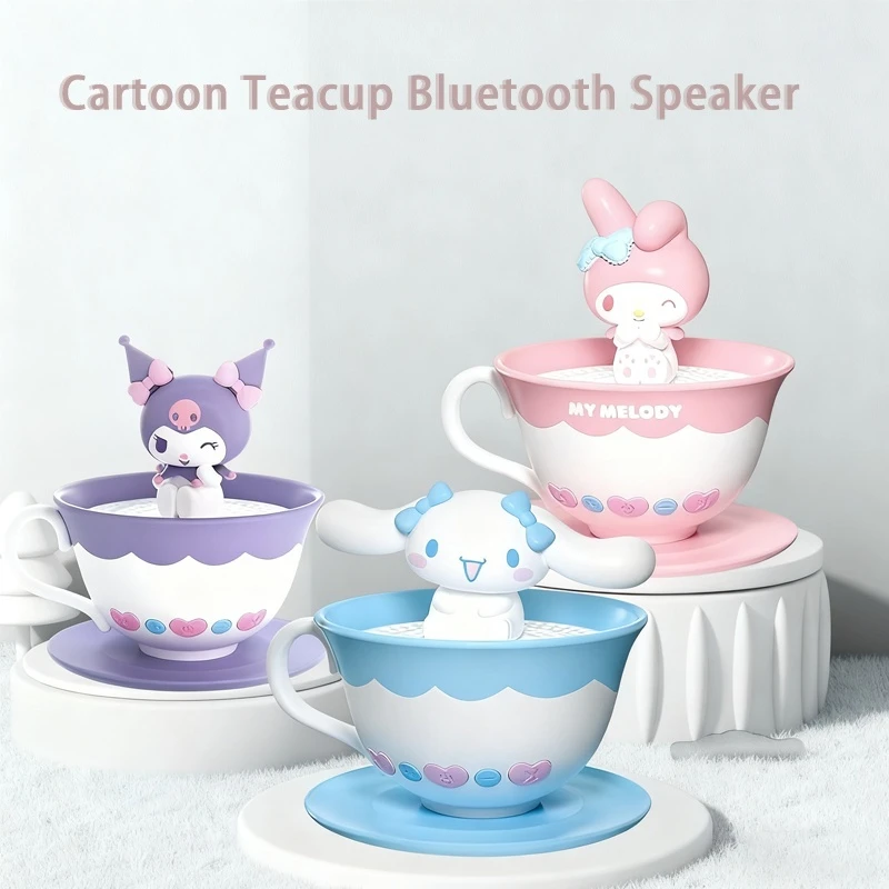 Anime Cartoon Kuromi Cinnamoroll French Tea Cup Bluetooth Speaker Cute Cartoon Ornament 1200mAh Portable Speaker Surprise Gift