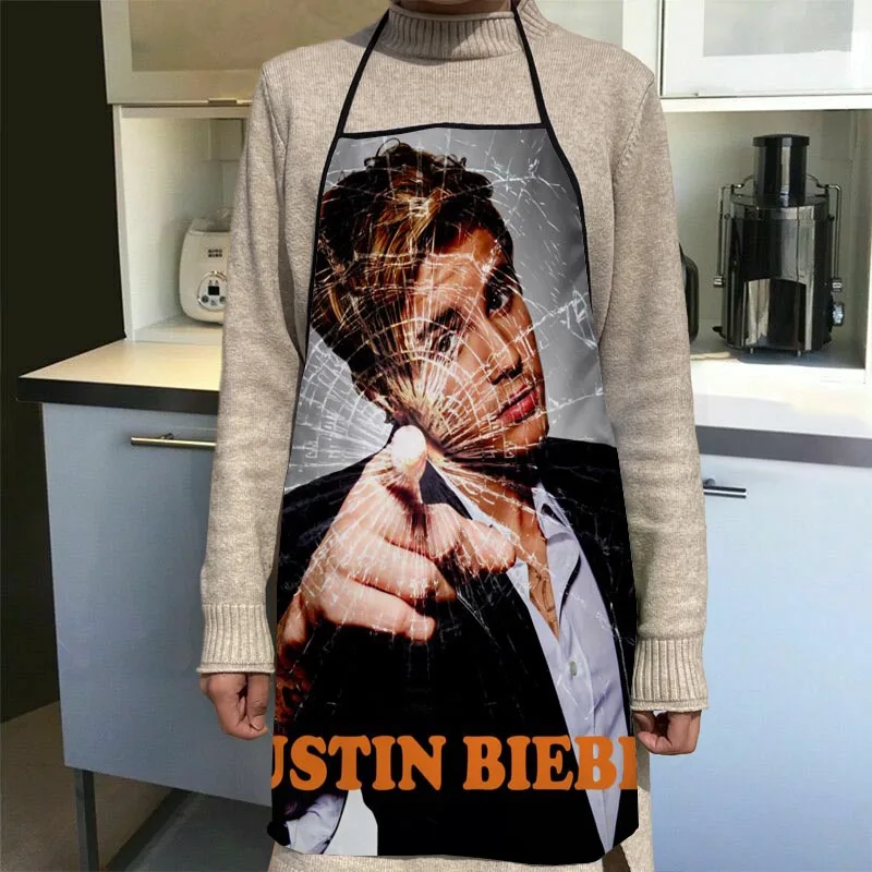 Custom Justin Bieber Apron Dinner Party Cooking Apron Adult Baking Accessories Waterproof Fabric Printed Cleaning Tools 1014