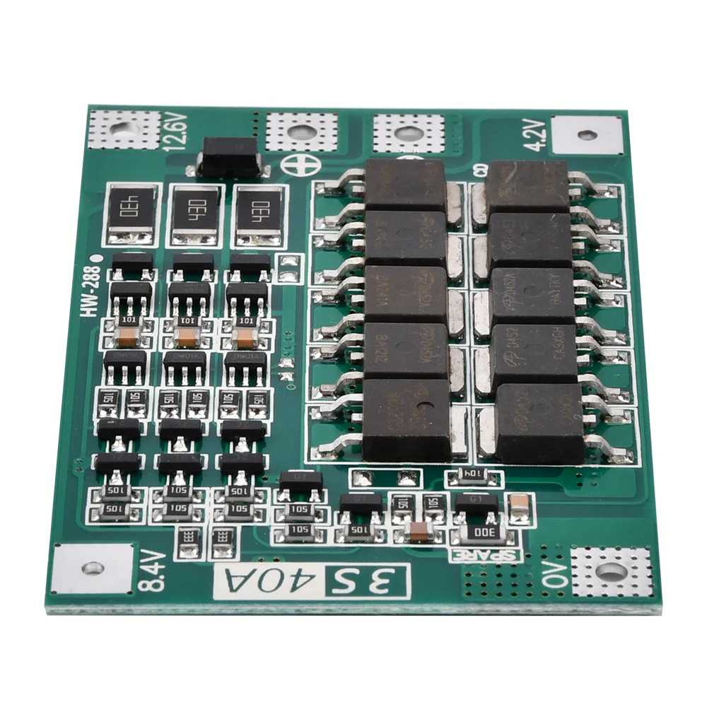 BMS 3S 12V 40A Lithium Battery Protection Board PCB Charger Protection Board Module Board with Balance Charging Auto Recovery