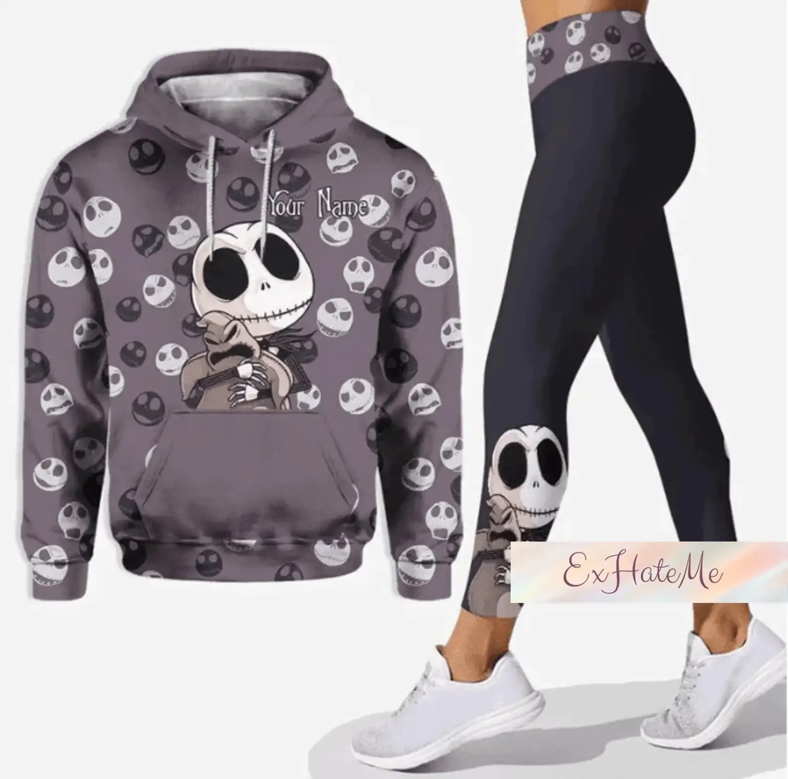 Custom Name Nightmare Christmas Jack Skellington Hoodie Womens Leggings Yoga Set Women\'s Disney Hoodie Sports Leggings Tracksuit