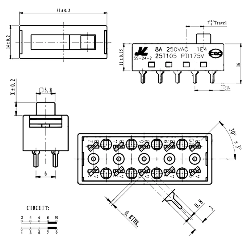 8A 250VAC 4 Positions 10 Pins SS-24-2 Hot And Cold Air Cylinder Toggle Switch For Hair Dryer Connector Accessories