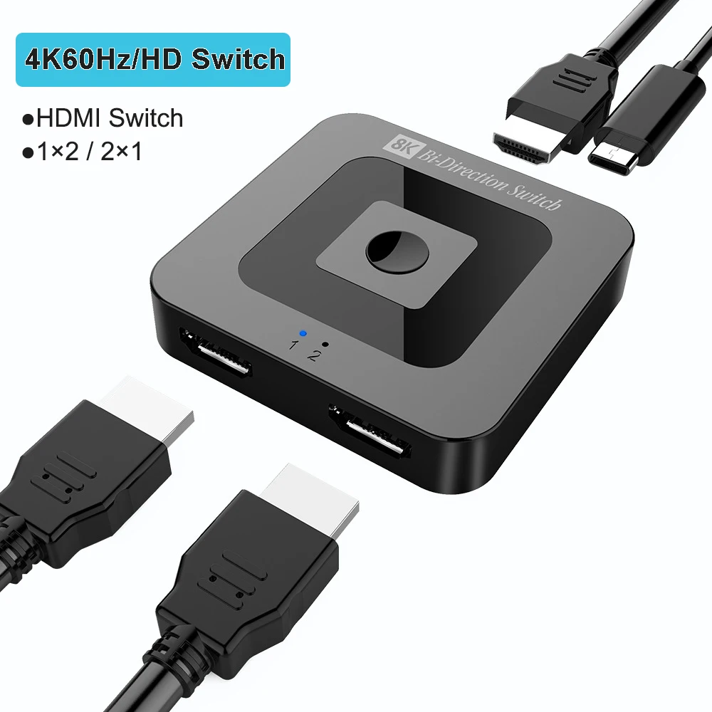 

4K 60Hz HDMI Switch Splitter Bi-Direction 1x2/2x1 HDMI-compatible Switcher for Laptop PC Xbox PS3/4/5 TV Box Projector Adapter