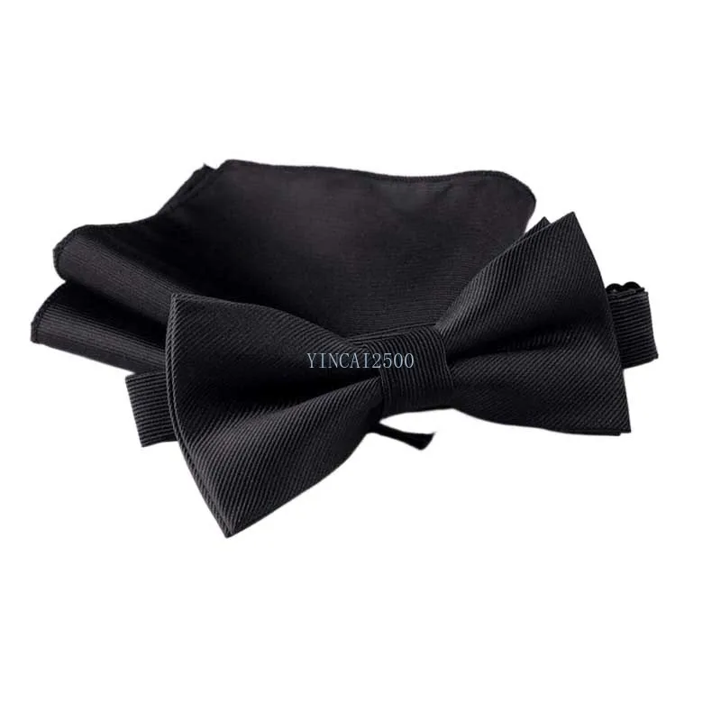 Mens Bowtie Bow tie Butterfly Striped Handkerchief Pocket Squares 2Pcs Set Bowknot Clothing Accessories MJ651