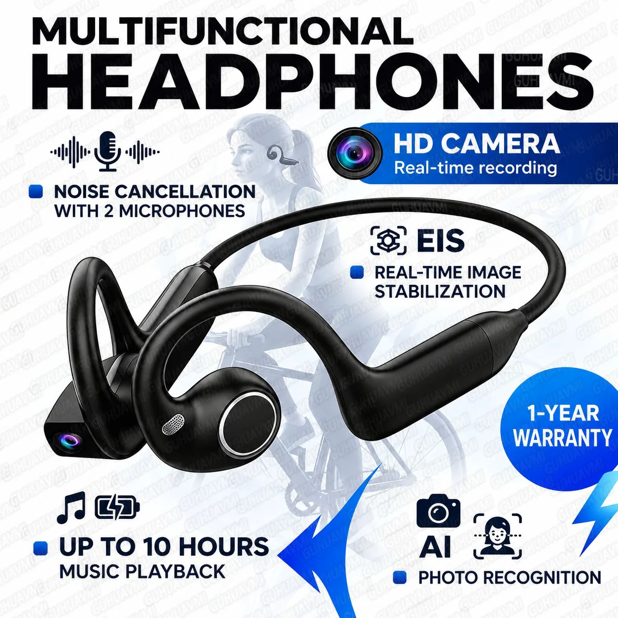 New Hot Sale Fitness Smart Camera Headphone With 8MP Camera POV Video Hands-free Calling Open Ear Audio Music Earbuds Men Women