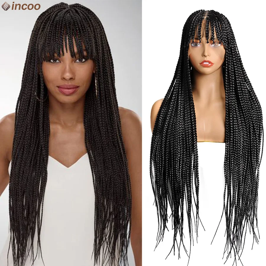 

Полный кружевной плетеный парик с челкой Синтетические Jumbo Braids Wig Locs Knotless Box Плетеный кружевной парик Cornrows Плетение волос для женщин