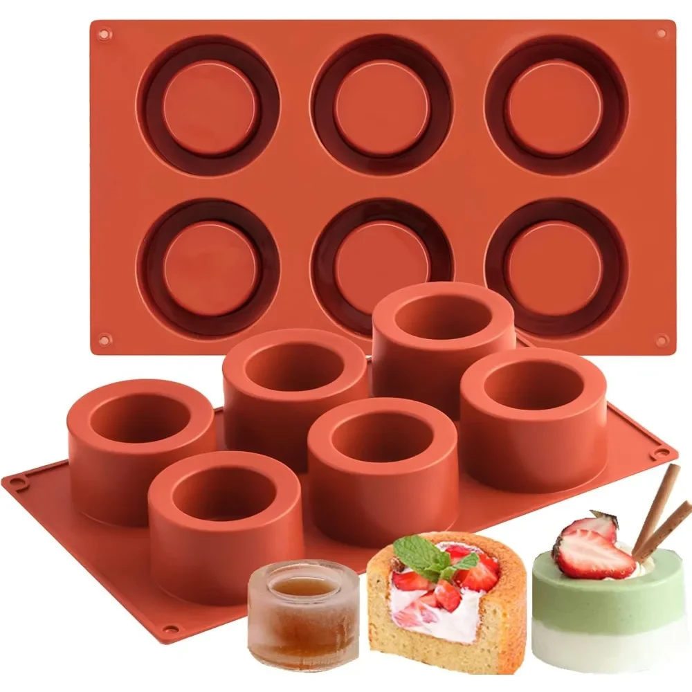 2PCS 6 Holes Silicone Cake Mold Non-Stick Easy Release for Mousse Candy Chocolate Jelly Pastry Cheesecake Pudding Baking Molds