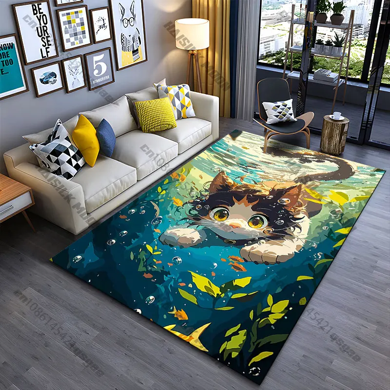 Cat swimming underwater with curiosity carpet Yoga living room room decor children's crawling mat doormat area rug games