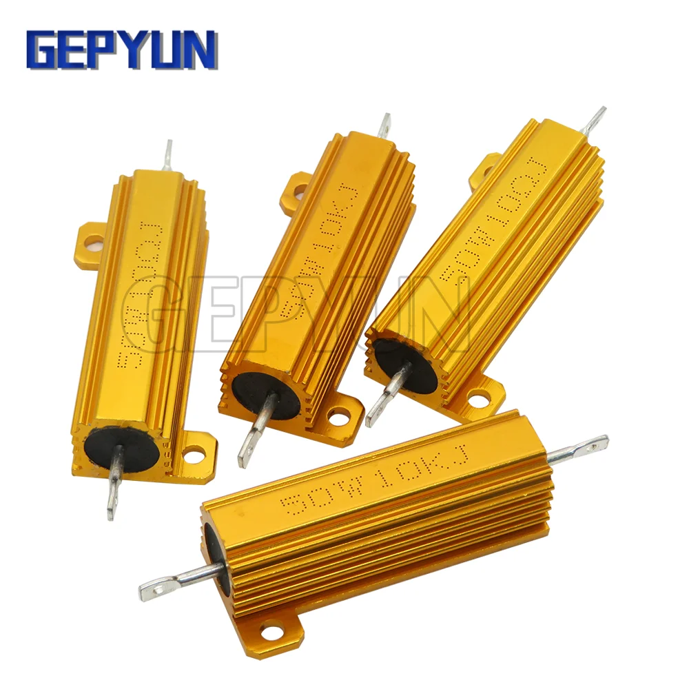 1pcs 50W Aluminum Power Metal Shell Case Wirewound Resistor 0.05 0.1 0.5 1 2 6 8 10 20 200 500 750 800 1K 10K ohm 0.01-100K