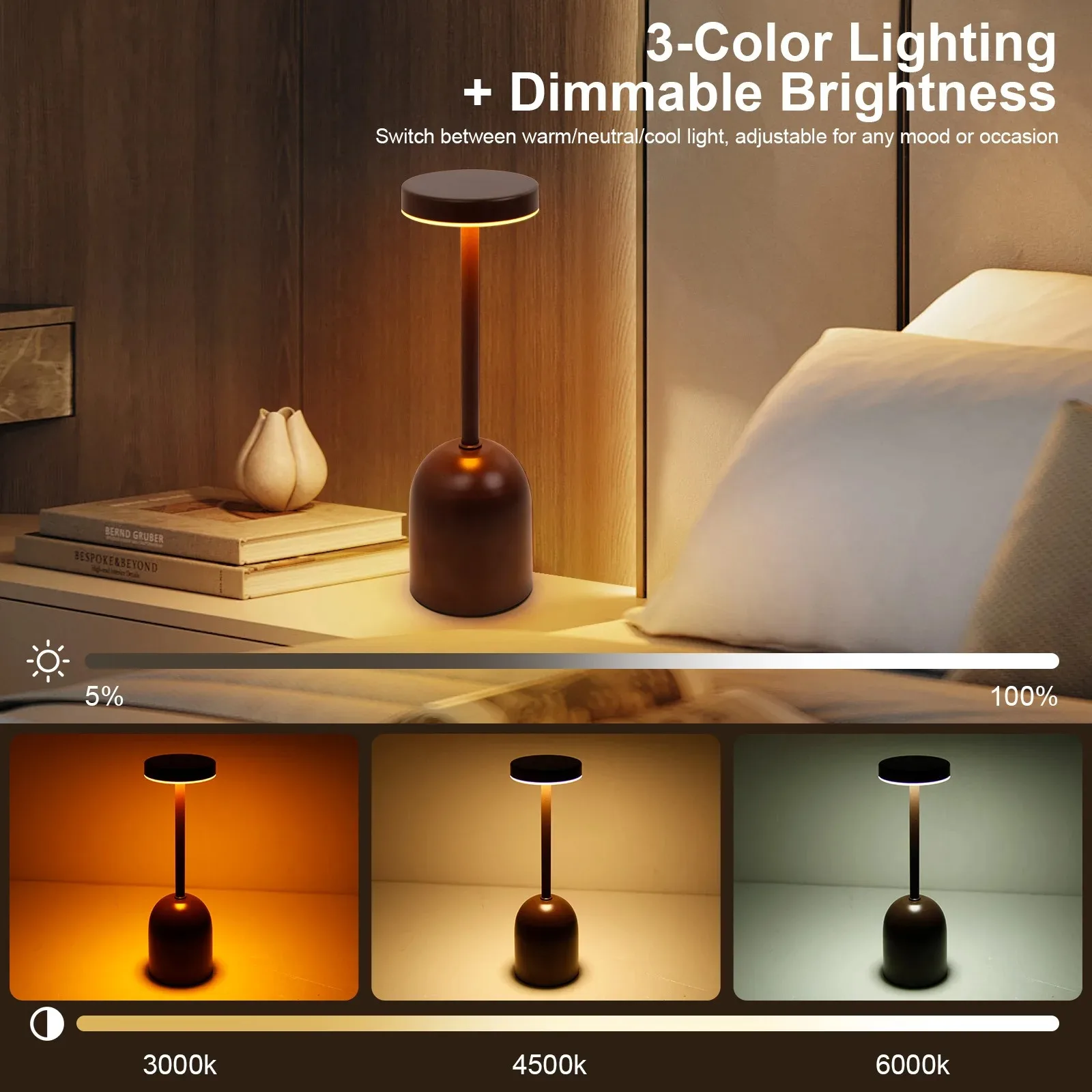 โคมไฟตั้งโต๊ะพร้อมฟังก์ชั่นหรี่แสงสี โคมไฟตั้งโต๊ะพร้อมที่วางแก้วไวน์และกาแฟสำหรับตกแต่งโต๊ะ เหมาะสำหรับห้องนั่งเล่น ร้านอาหาร