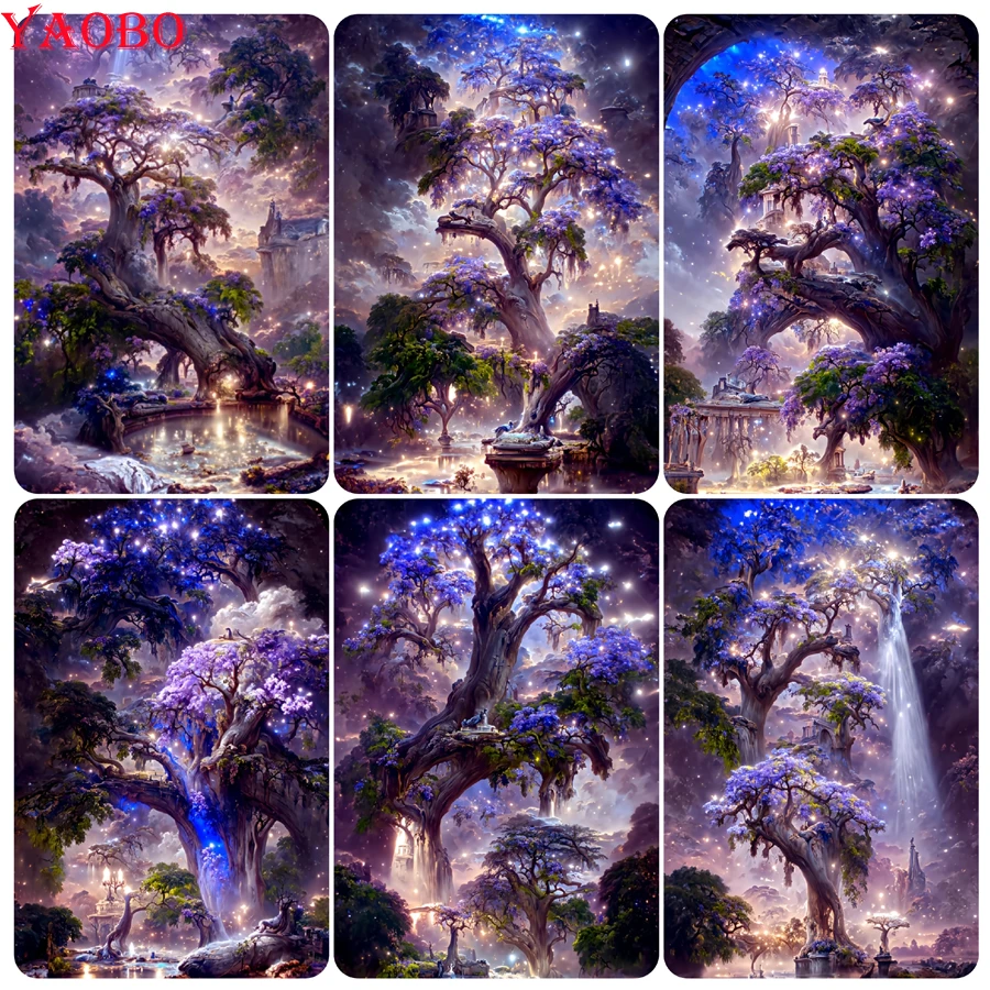 

Diamond Painting Fantasy Purple Tree Landscape Full Diamond Embroidery Mosaic Cross Stitch Kits Rhinestone Art Home Decor Gift