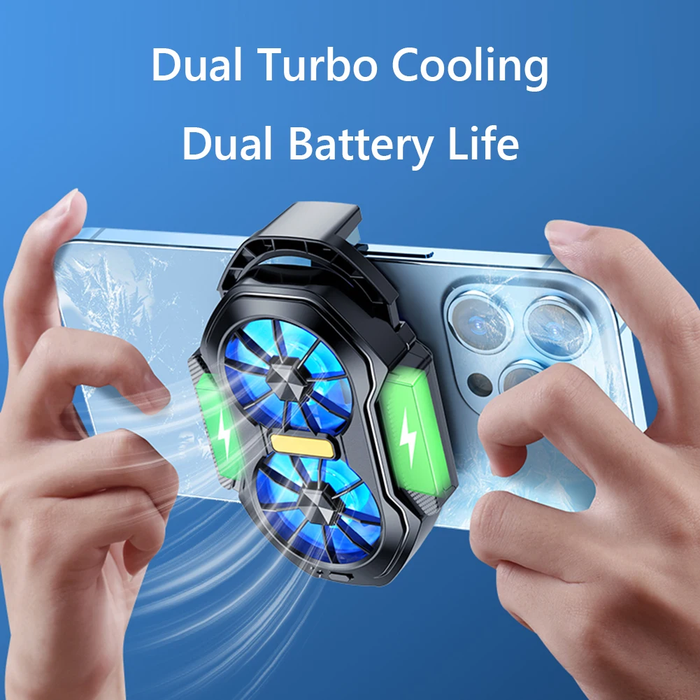 Ventilador duplo recarregável refrigerador do telefone móvel para ios android pubg gaming radiador jogo cooler ventilador de refrigeração portátil com luz azul