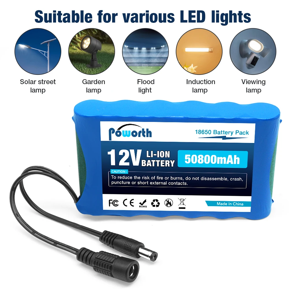 12,6V 50,8Ah dobíjecí lithium-iontová baterie NOVÁ přenosná Super 12V 50800mah baterie s kapacitou DC CCTV kamera + nabíječka - náhled 4