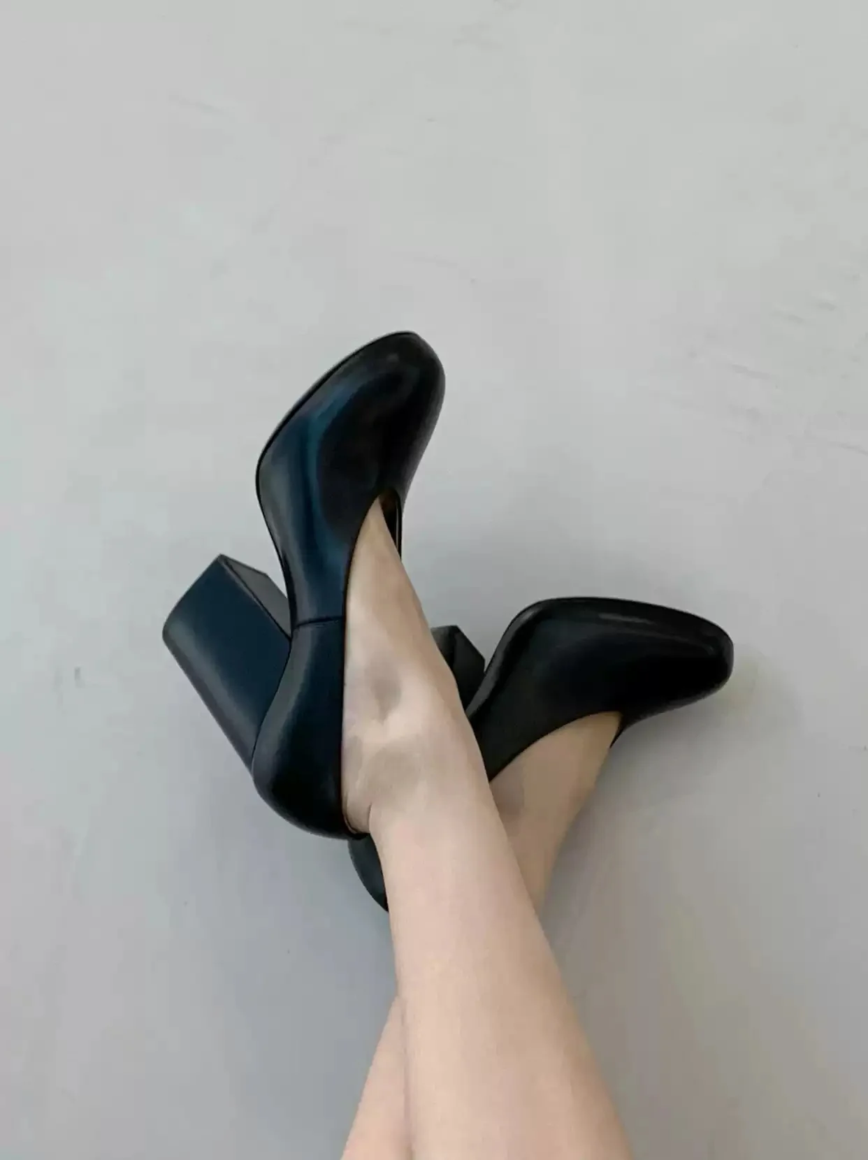 Smooth Black Round Toe Solid High Block Heel Pumps Minimal Business Formal Ladies Office Interview Elegant All-Match Dress Heels