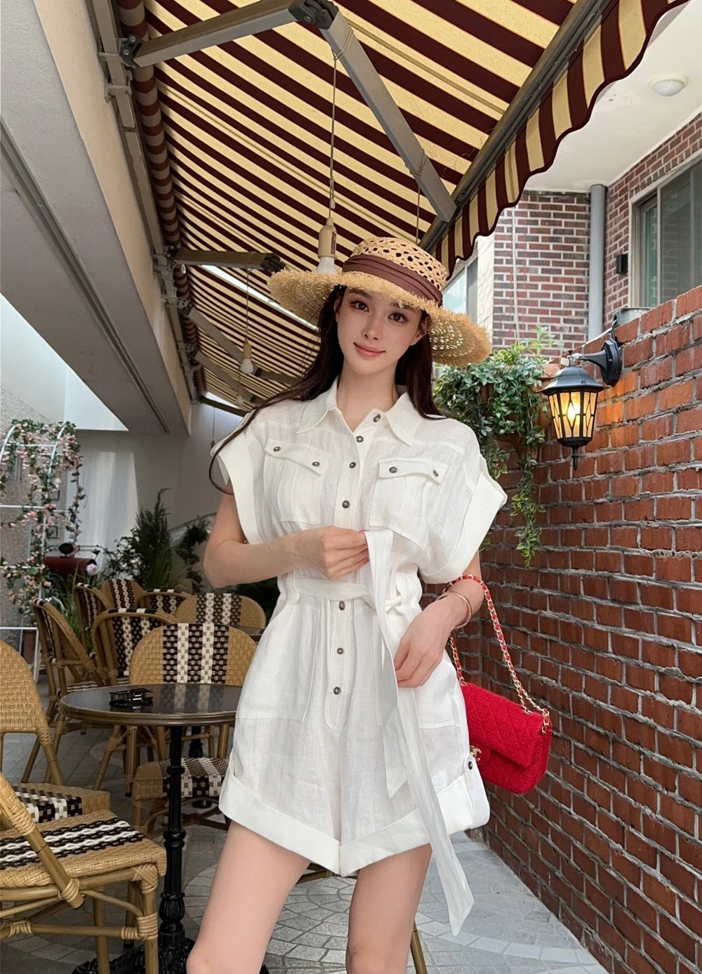 

Весенняя новинка: женский комбинезон Dongda Gate с поясом, высокой талией, укороченными брюками, стройнящий, элегантный, для женщин.