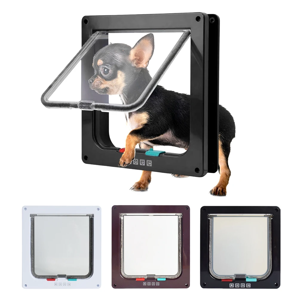 Cat Flap Door with 4 Way Security Lock Puppy Kitten Safety In&out Pet Door ABS Plastic Small Pet Gate Dog Cat Kitten Flap Door