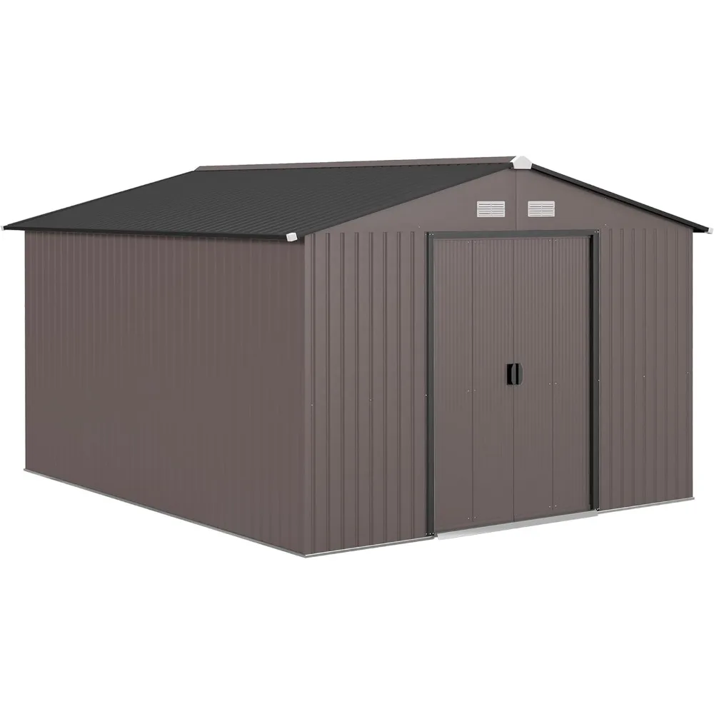 11' x 9' Outdoor Storage Shed, Garden Tool House Foundation Kit, 4 Vents and 2 Easy Sliding Doors Backyard, Patio, Garage, Lawn