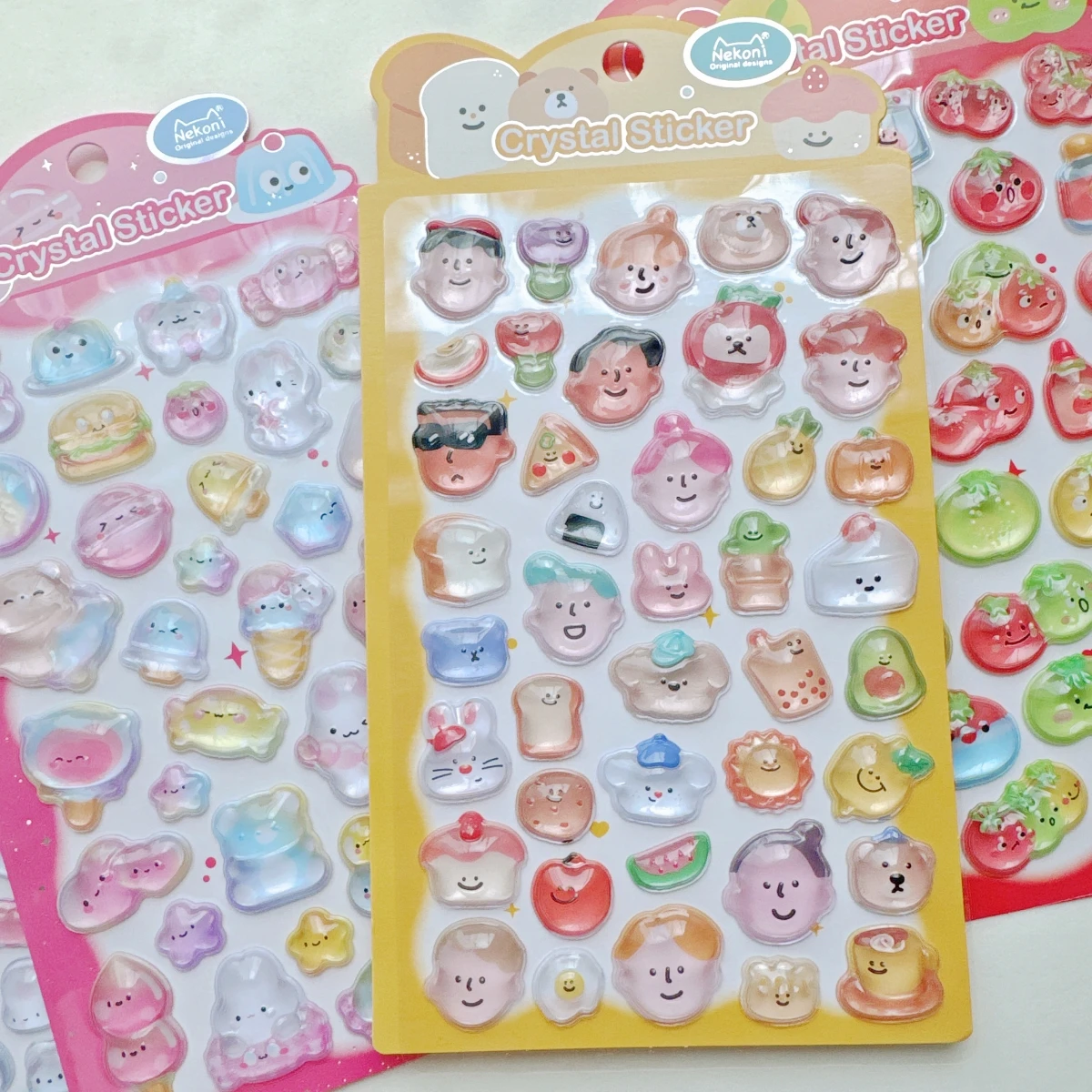 NEKONI Cartoon Tomato Animals Crystal 3D Relief Stickers Scrapbooking Diy Diary Stationery Sticker Decor Cute School Stickers