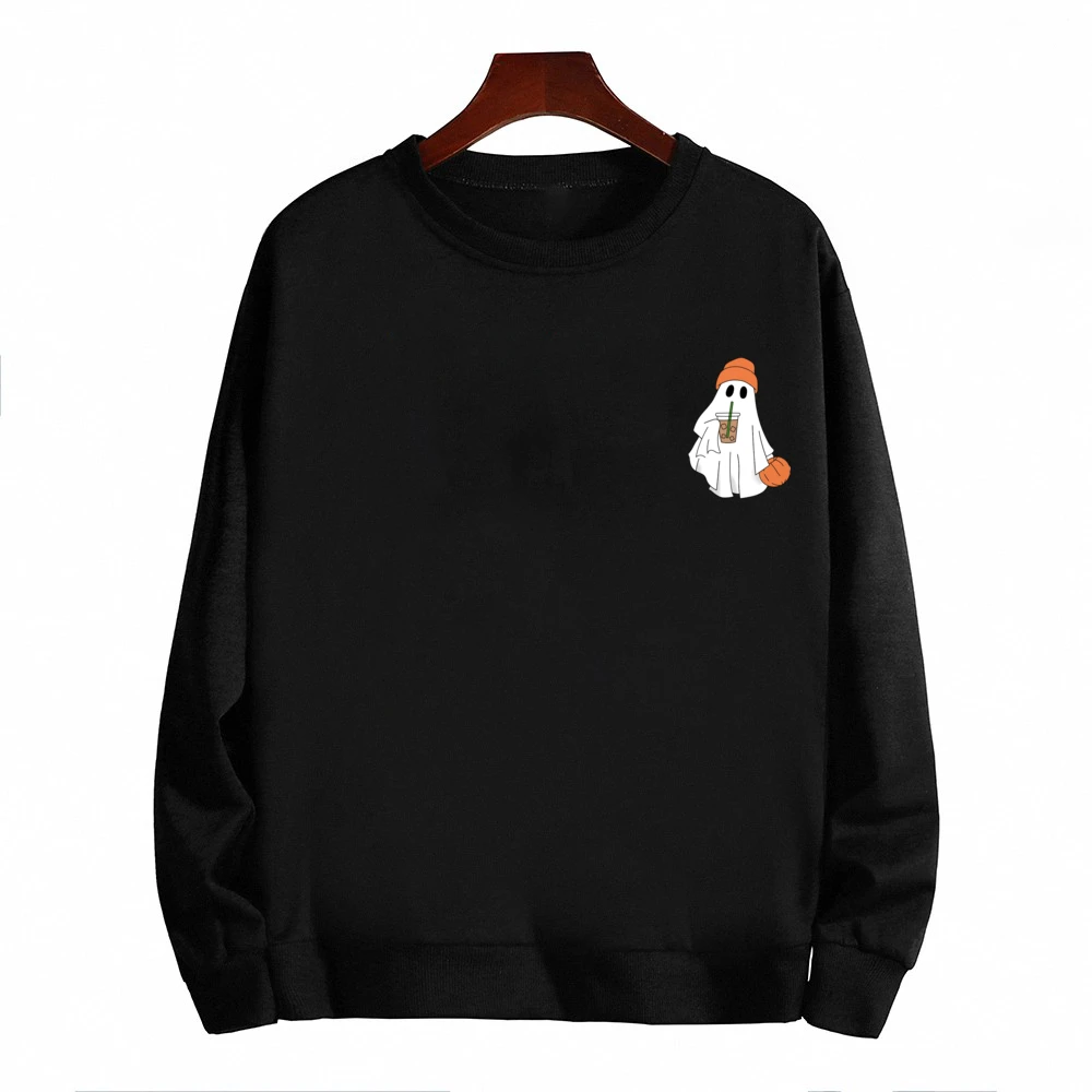 Little Ghost Ice Coffee Women Sweatshirt Halloween Tee Cute Ghost Shirts Little Ghost Ice Coffee Sweatshirts Clothes