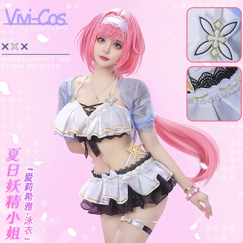 

Vivi-Cos Game Honkai Impact 3 Elysia Miss Summer Pink Goblin Swimsuit Cosplay Costumes Halloween Role Play Party Carnival New