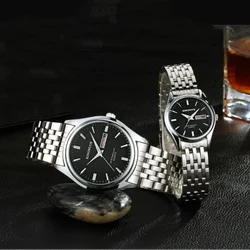 Men Women Couple Watches 30m Waterproof Quartz Wristwatch Luxury Stainless Steel Fashion Lover Watch