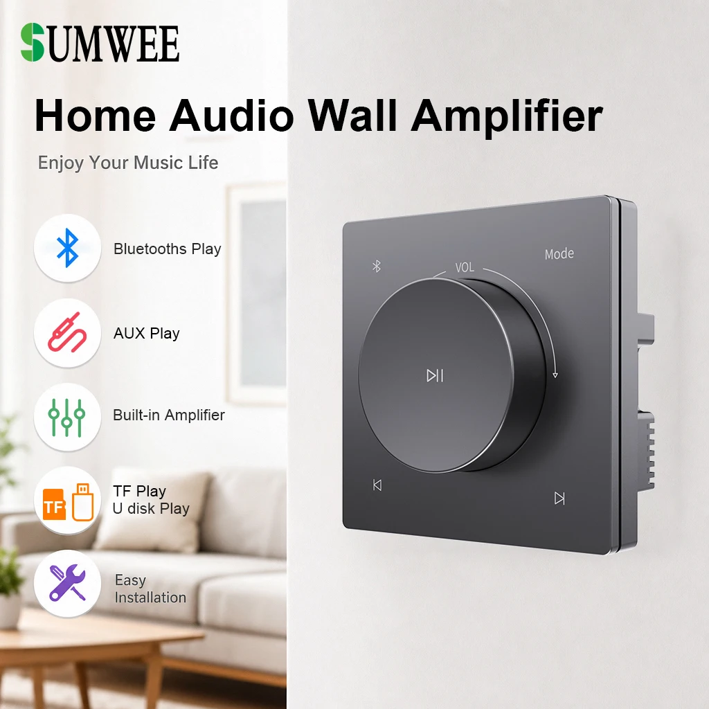 86 Knob Type Home Audio Wall Amplifiers TF U Disk AUX Sound Control Panel Hotel Bluetooths Background Music Controller System