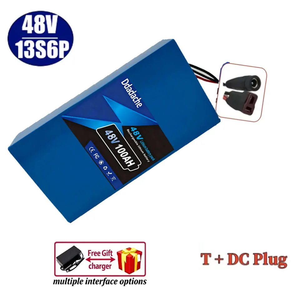 18650 Batterijpakket 13S6P Lithium Batterijpakket 48V 100Ah 2000W Citycoco Scooter Batterijen Ingebouwde 50A BMS Aanpasbare stekker