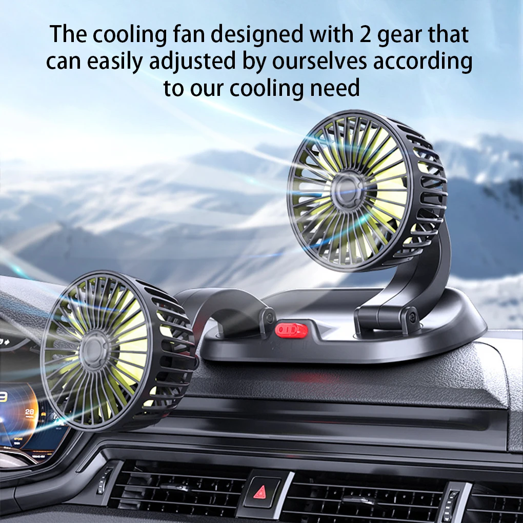

Пластиковый автомобильный охлаждающий вентилятор, 10 Вт, портативный съемный, двойной, регулируемый, с 2 передачами, вращение, домашние вентиляторы на приборной панели