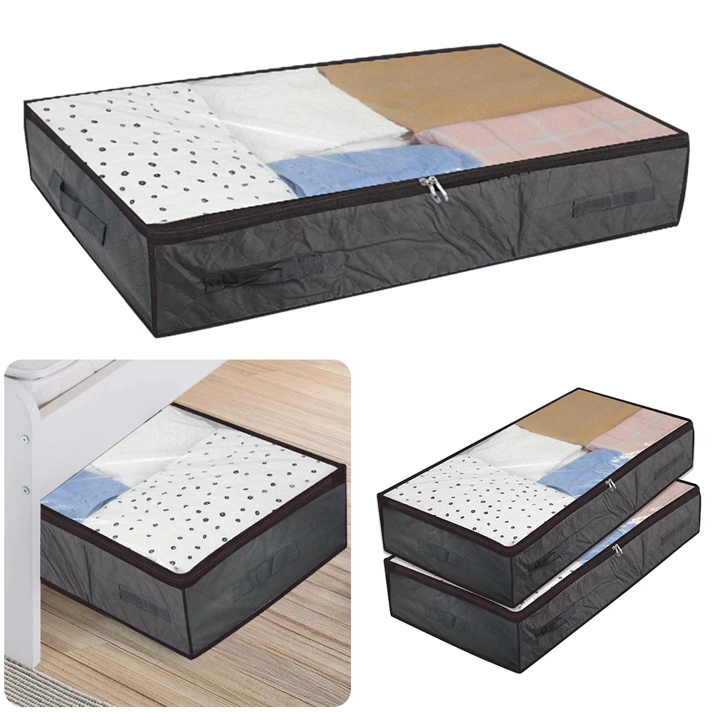 

2 Pcs Foldable Under Bed Bags Under Bed Storage Boxes Underbed Clothes Storage Bags Zippered Organizer Thick Breathable