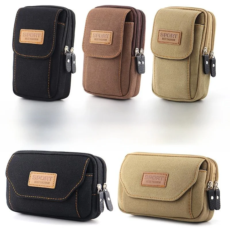

Canvas Waist Bag for Men Outdoor Work Mobile Phone Pouch Sports Wearable Belt Horizontal And Vertical Styles Durable
