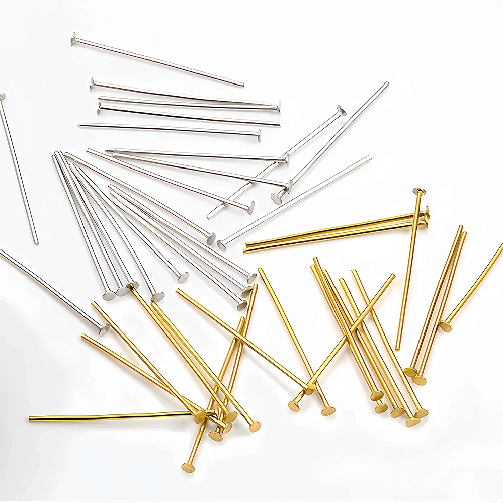 20-100Pcs 15-50mm Heads Eye Flat Head Pin Earrings Beading Eye Pins Gold Plated for Jewelry Findings Making Accessories Supplies