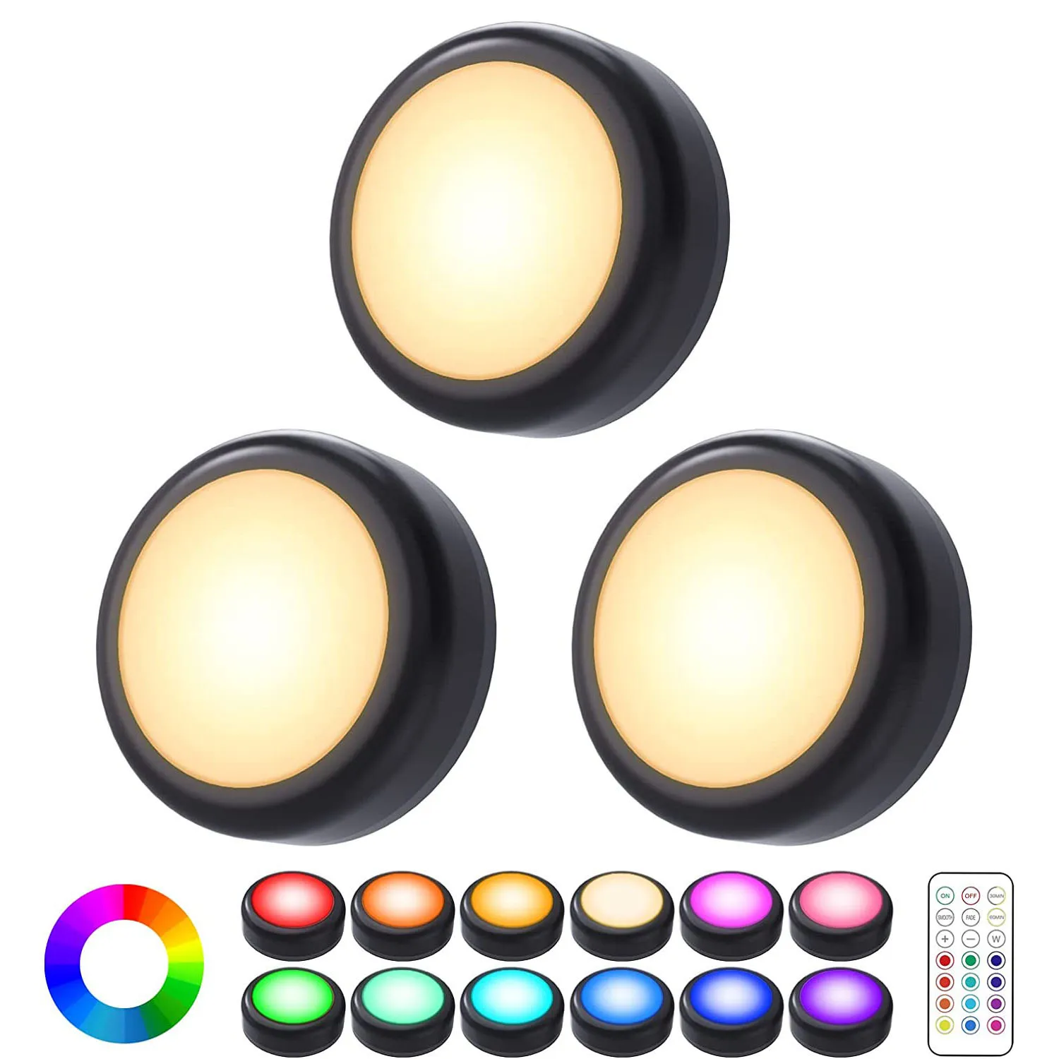JGT 1-6Pcs RGBW LED Puck Nacht Lichter Fernbedienung Dimmbare Unter Schrank Licht Batterie Betrieben Drahtlose Push Lampe küche Schrank 5