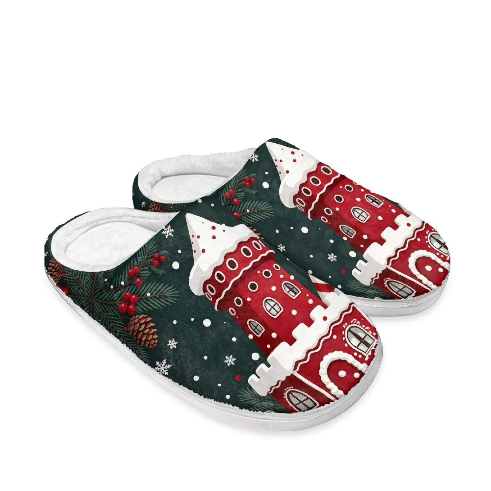 PENSTROLL Christmas Candy Castle Full Toe Plush Slippers Memory Foam Slipper for House Cozy Slides For Healthcare Workers