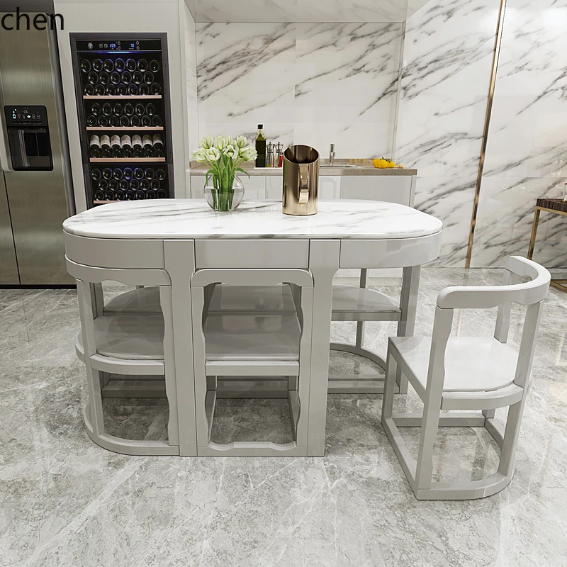

HXL all solid wood dining table and chairs restaurant rectangular simple marble light luxury dining table
