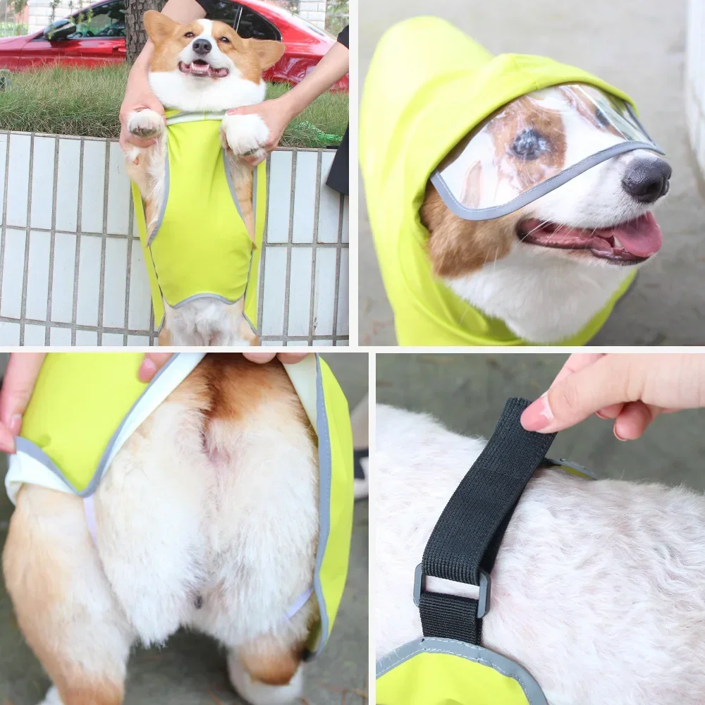 Small Medium Large Dog raincoat All Inclusive Corgi Teddy Law Cloak Rain Cloak Large Dog Clothes Protect Belly Pet Raincoat