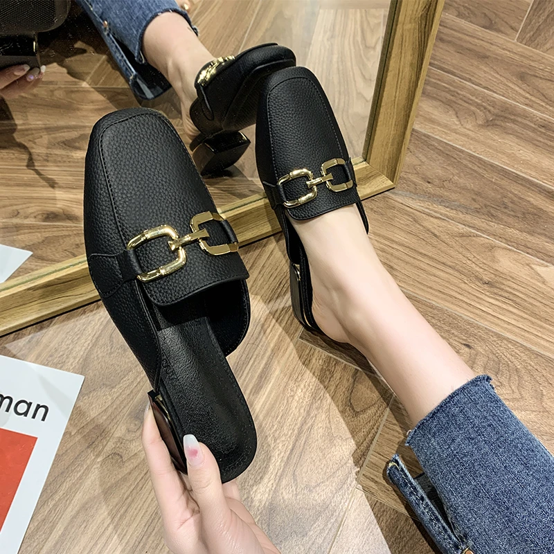 2022 Spring Summer Women Mules Shoes Brand Slippers Fashion Round Toe Bowknot Baotou Straw Plaited Article Fisherman Slippers