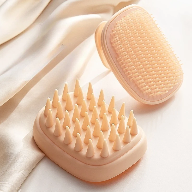 2-in-1 Set Head Massage Instrument Silicone Hair Scalp Massage Brush Double-tooth Shampoo Massage Comb Gentle Head Spa Tool