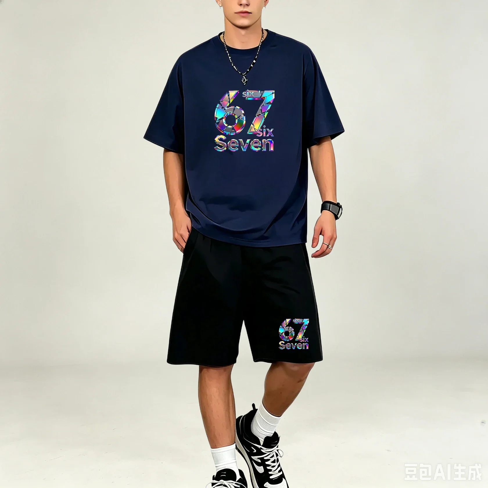 Men T-Shirts Sets Quick Dry 2 Piece Outfit Oversized Print T Shirt Sport Shorts Lightweight Outdoor Workout Street Wear Big Size view 2