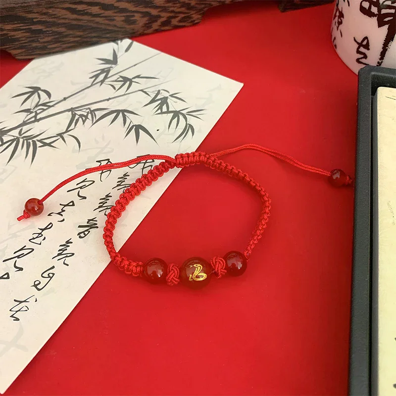 2025 Snake Year Lucky Red Rope Bracelet Zodiac Snake Adjustable Braided Hand Chain Women Fashion Jewelry Xmas New Year Gift