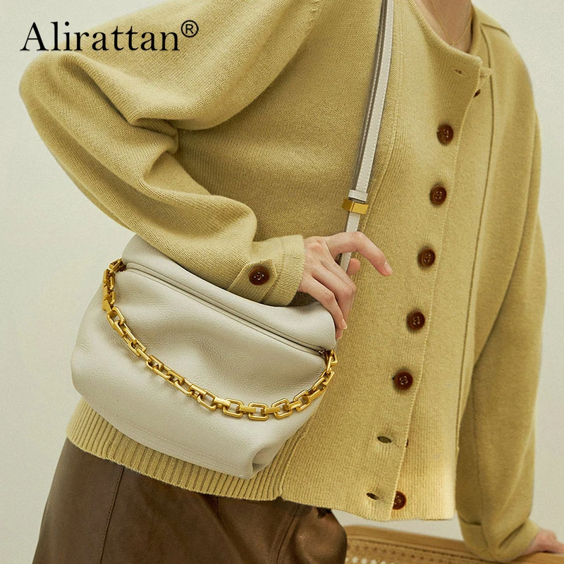 Alirattan 2025 New Bags for Women Leather Fold Cloud Fashion Chain Dumpling Bag Shoulder Messenger Bag Bolsa Feminina