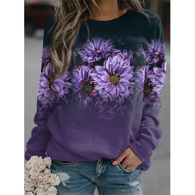 New Flower Hoodies Floral Oil Painting 3D Print Sweatshirts Women Y2k Hoodie Streetwear Oversized Pullovers Tops Woman Clothing